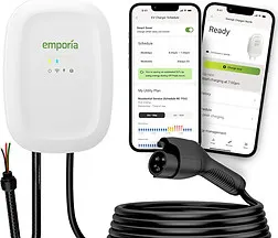 White EMPORIA hardwired EV charger with J1772 connector